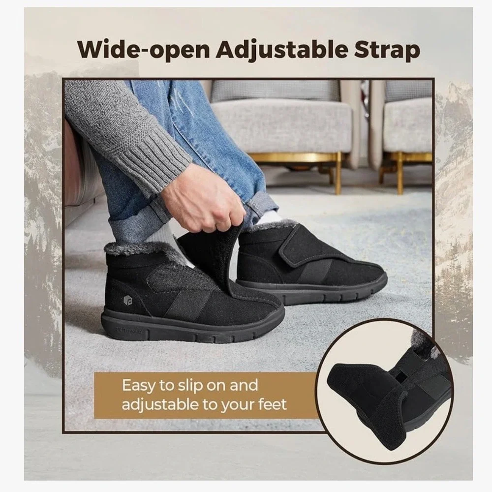 FitVille Womens Diabetic Recovery Winter Boots  Black Adjustable Strap‎ 9W